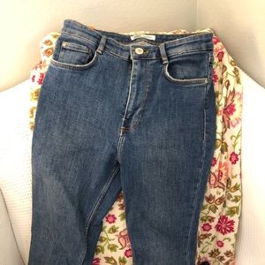 Zara High Waisted Blue Skinny Jeans Size 6